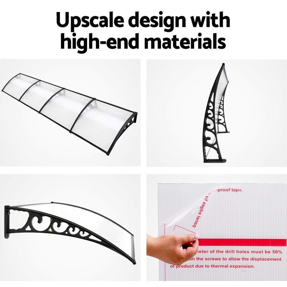 Instahut Window Door Awning 1mx4m Transparent-5