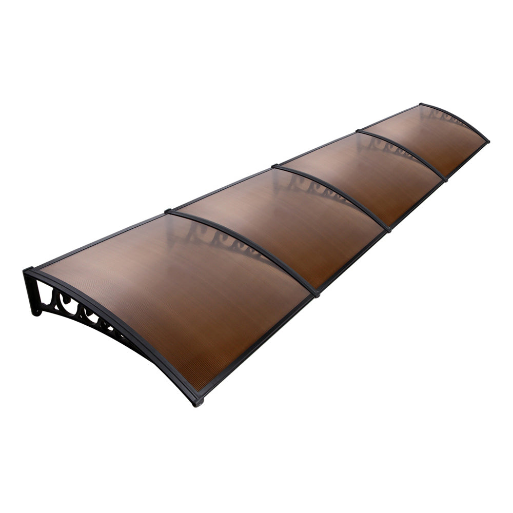 Instahut Window Door Awning 1mx4m Brown Hollow Sheet Plastic Frame-0