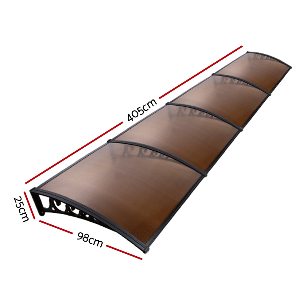 Instahut Window Door Awning 1mx4m Brown Hollow Sheet Plastic Frame-1