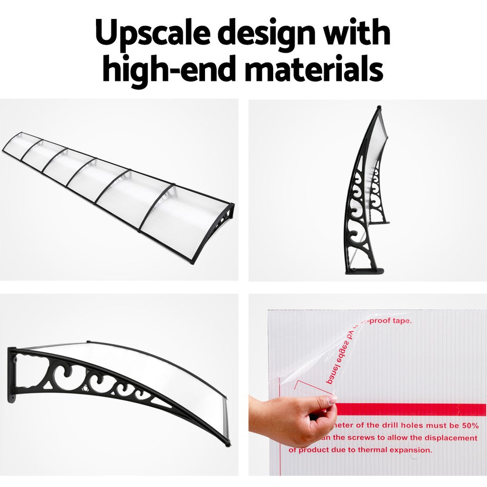 Instahut Window Door Awning 1mx6m Transparent Plastic Frame-5