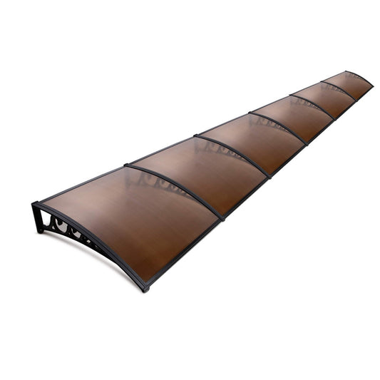 Instahut Window Door Awning 1mx6m Brown Hollow Sheet Plastic Frame-0