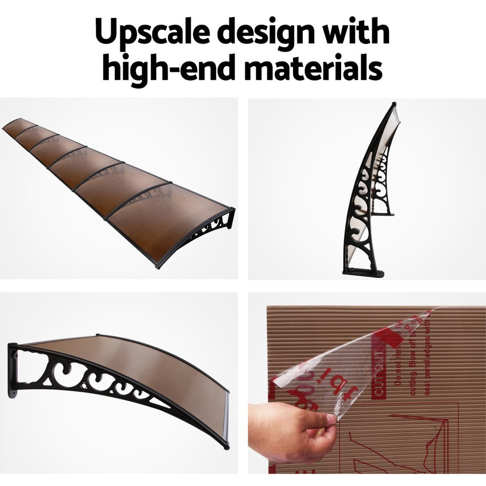 Instahut Window Door Awning 1mx6m - Brown-5