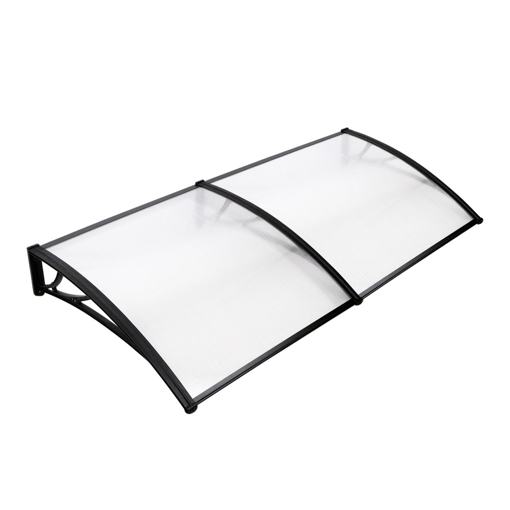 Instahut Window Door Awning Canopy 1mx2m Transparent Sheet Black Plastic Frame-0