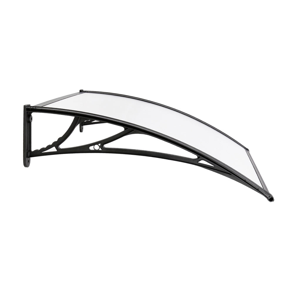 Instahut Window Door Awning Canopy 1mx2m Transparent Sheet Black Plastic Frame-3