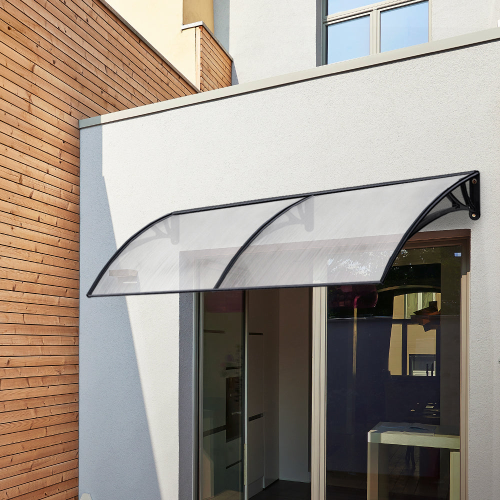 Instahut Window Door Awning Canopy 1mx2m Transparent Sheet Black Plastic Frame-7