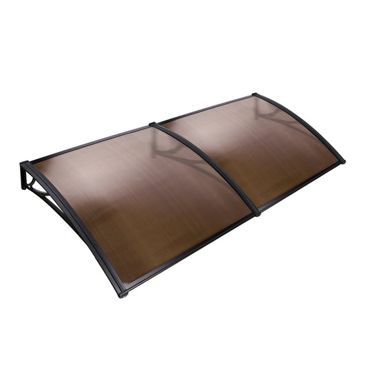 Instahut Window Door Awning Canopy 1mx2m Brown Sheet Black Plastic Frame-0