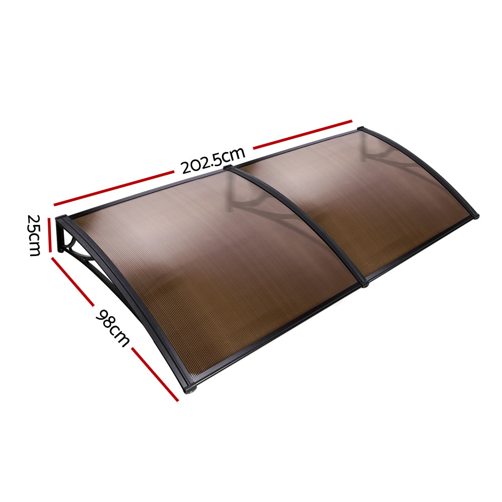 Instahut Window Door Awning Canopy 1mx2m Brown Sheet Black Plastic Frame-1