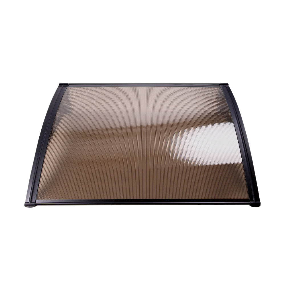 Instahut Window Door Awning Canopy 1mx2m Brown Sheet Black Plastic Frame-2