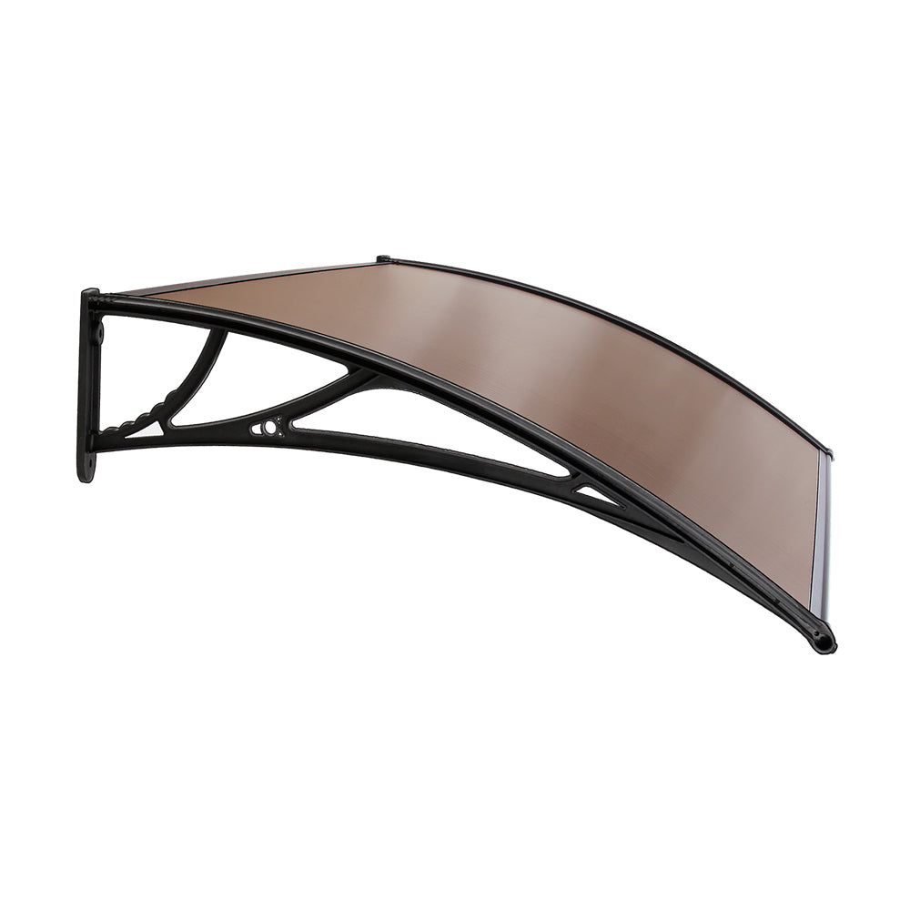 Instahut Window Door Awning Canopy 1mx2m Brown Sheet Black Plastic Frame-3