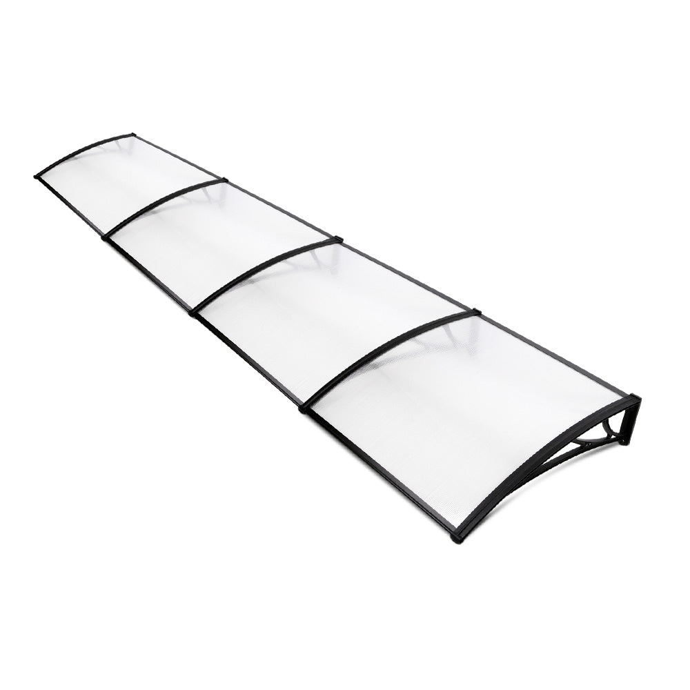 Instahut Window Awning Door Canopy 1m x 4m Transparent Sheet Black Plastic Frame-0