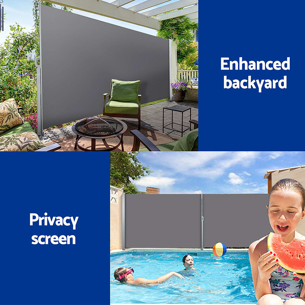 Set of 2 Instahut Side Awning Sun Shade Outdoor Blinds Retractable Screen 1.8X3M GR-3