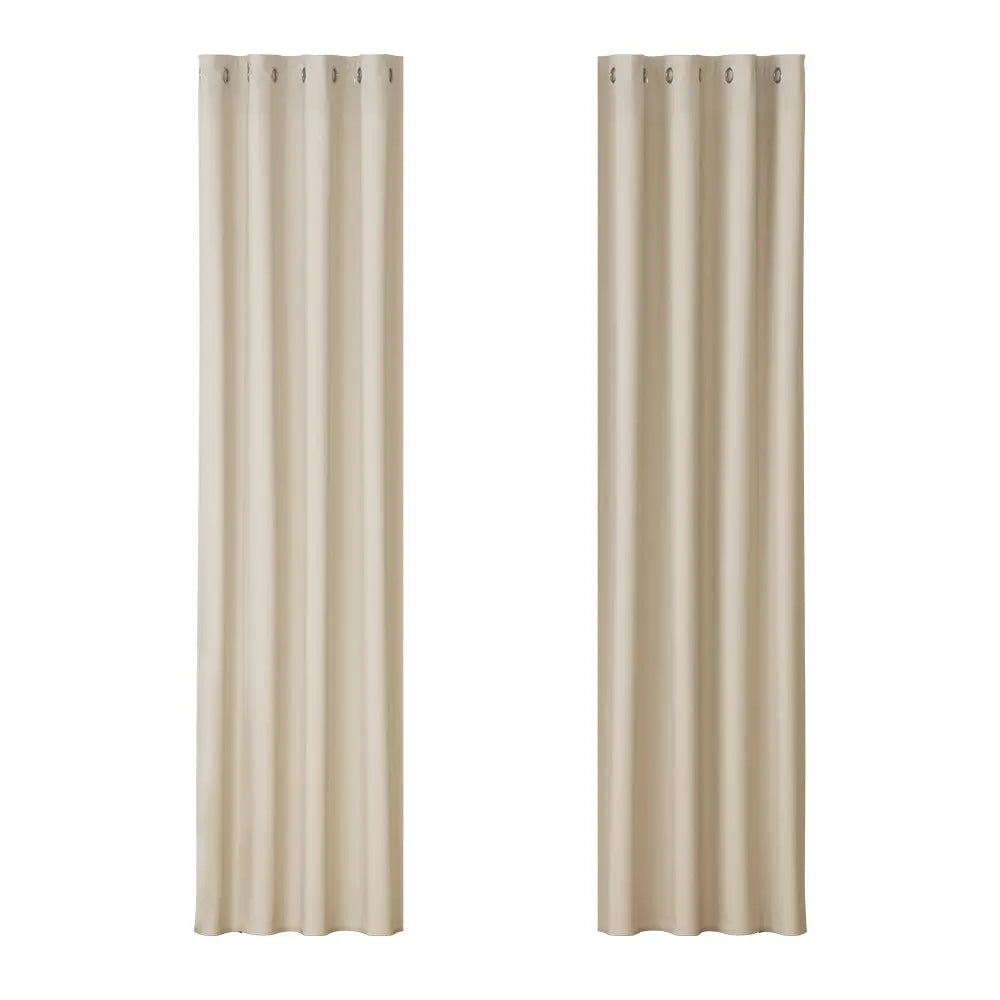 Artiss 2X Blockout Curtains Eyelet 140x230cm Beige-0