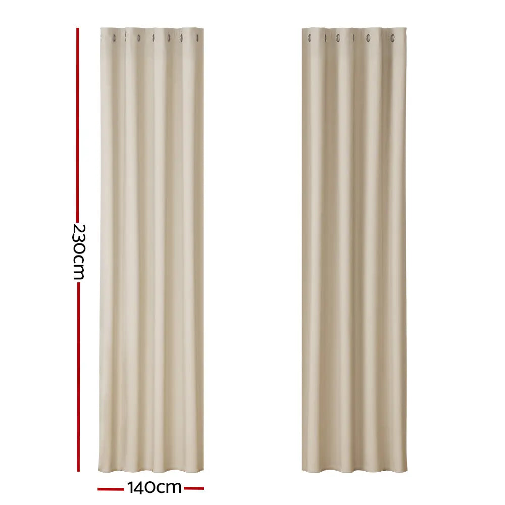 Artiss 2X Blockout Curtains Eyelet 140x230cm Beige-1