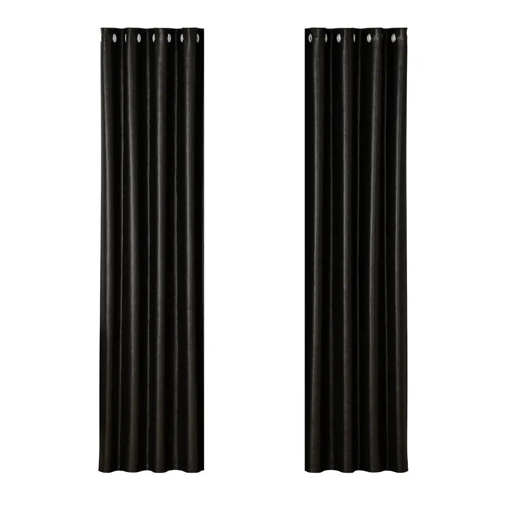 Artiss 2X Blockout Curtains Eyelet 140x230cm Black Shine-0