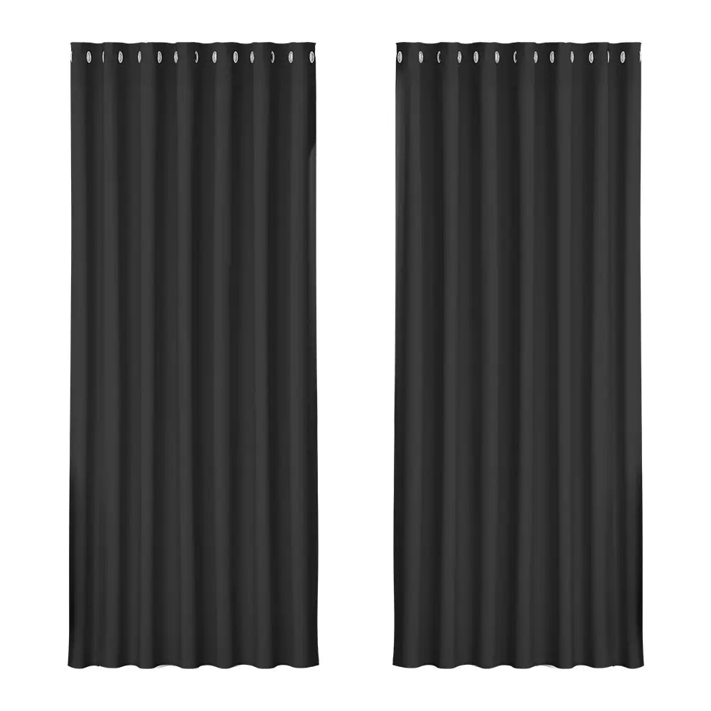 Artiss 2X Blockout Curtains Eyelet 240x230cm Black-0