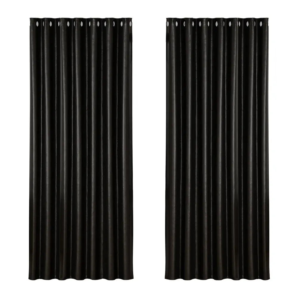 Artiss 2X Blockout Curtains Eyelet 240x230cm Black Shine-0