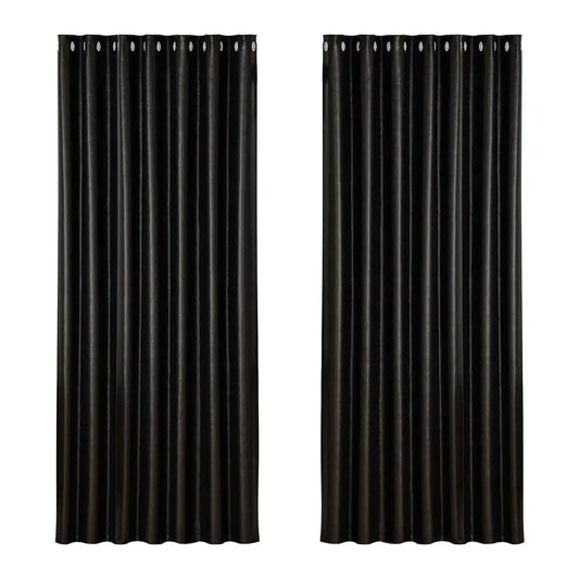 Artiss 2X Blockout Curtains Eyelet 240x230cm Black Shine-0