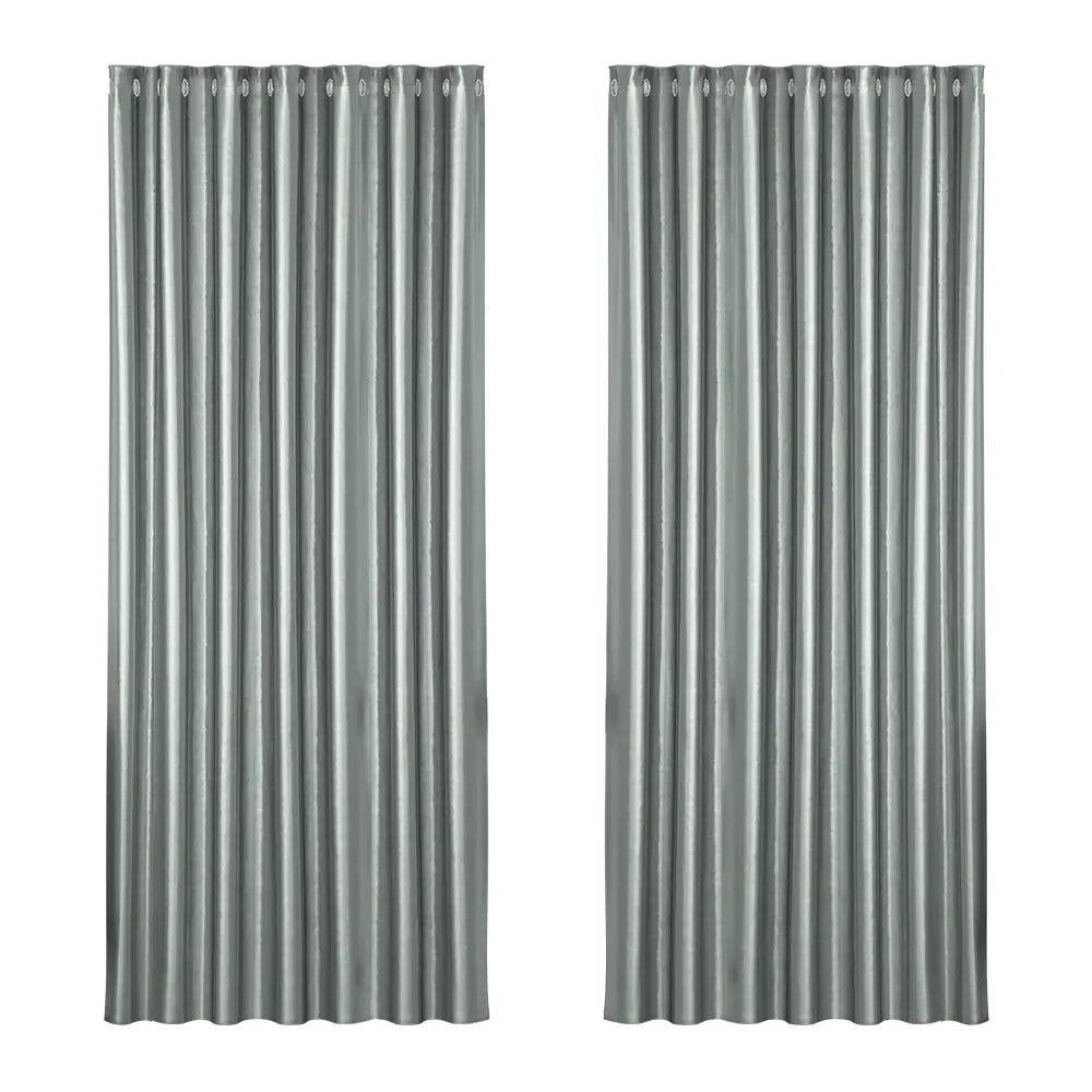 Artiss 2X Blockout Curtains Eyelet 240x230cm Grey Shine-0