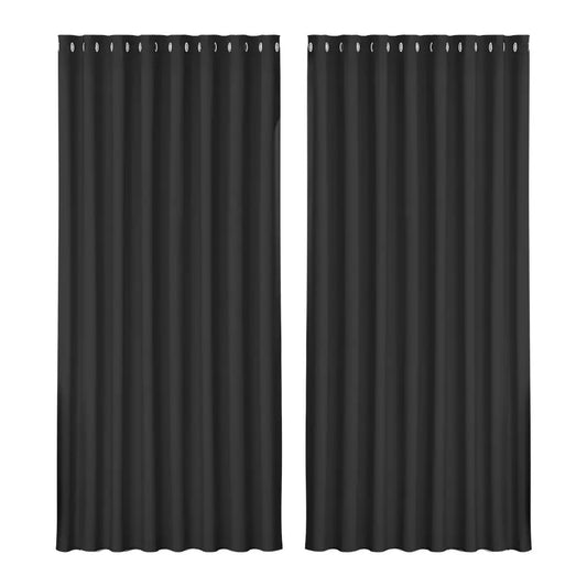 Artiss 2X Blockout Curtains Eyelet 300x230cm Black-0