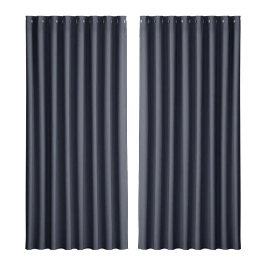 Artiss 2X Blockout Curtains Eyelet 300x230cm Charcoal-0