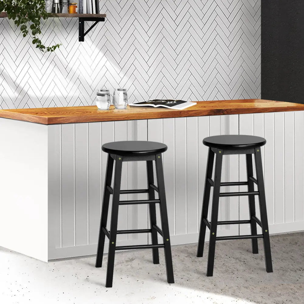 Artiss 2x Bar Stools Round Chairs Wooden Black-7