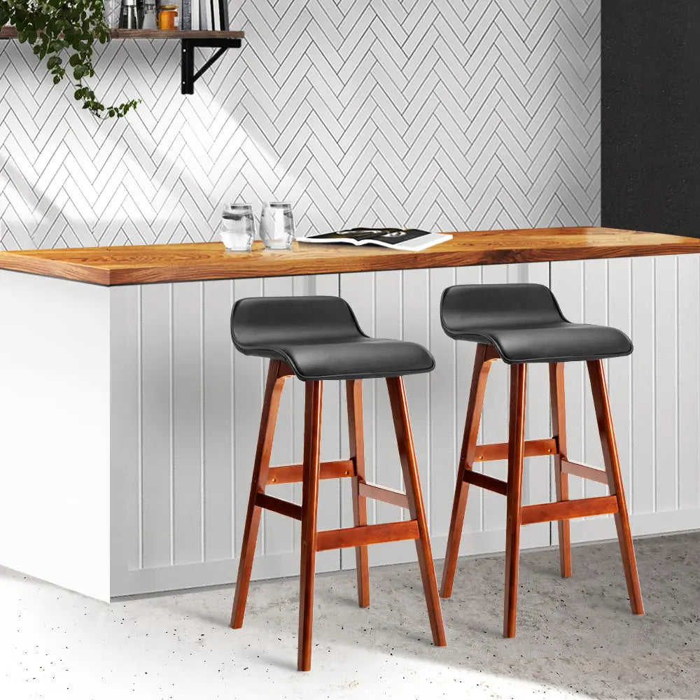 Artiss 2x Bar Stools Wooden Stool Black-7