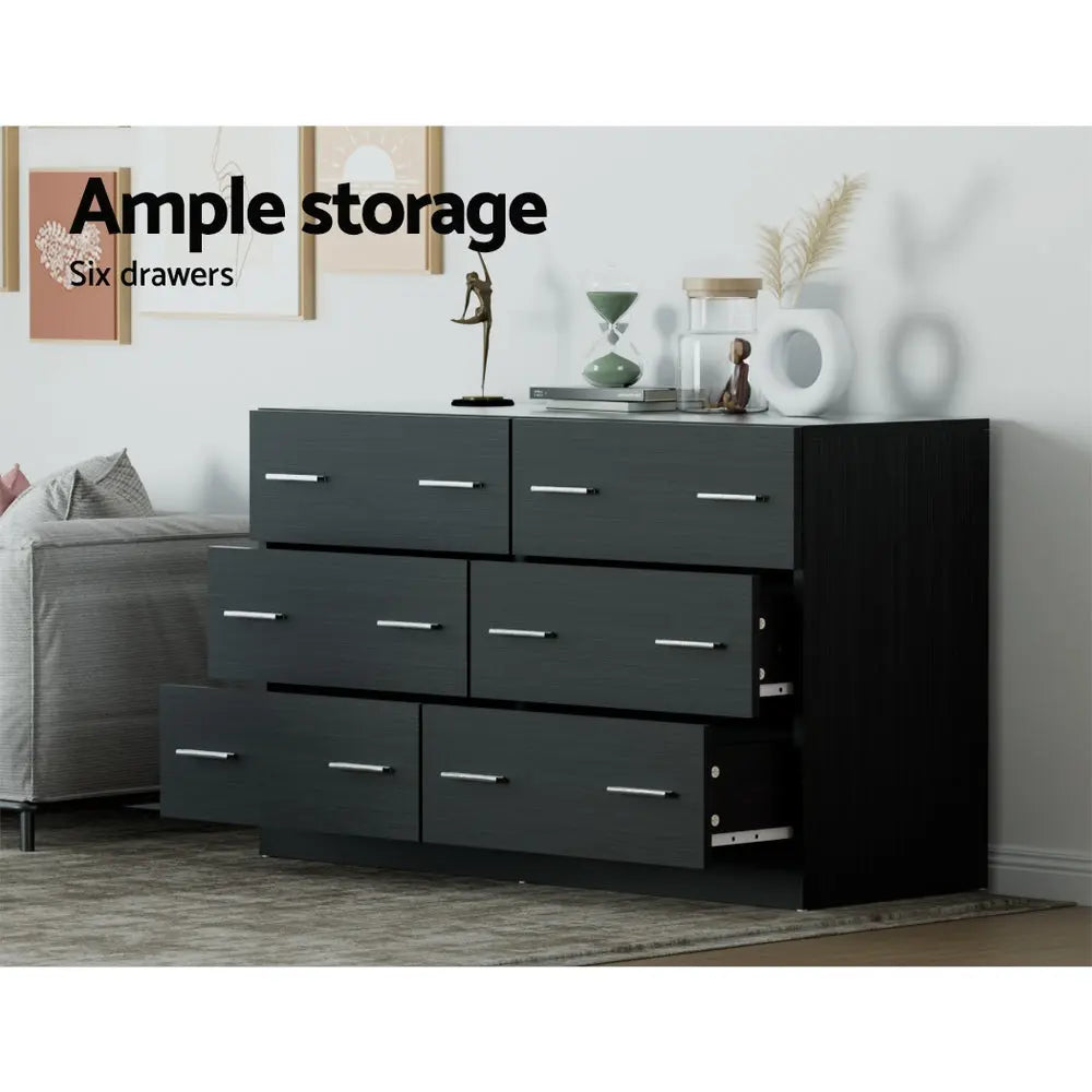 Artiss 6 Chest of Drawers - VEDA Black-3