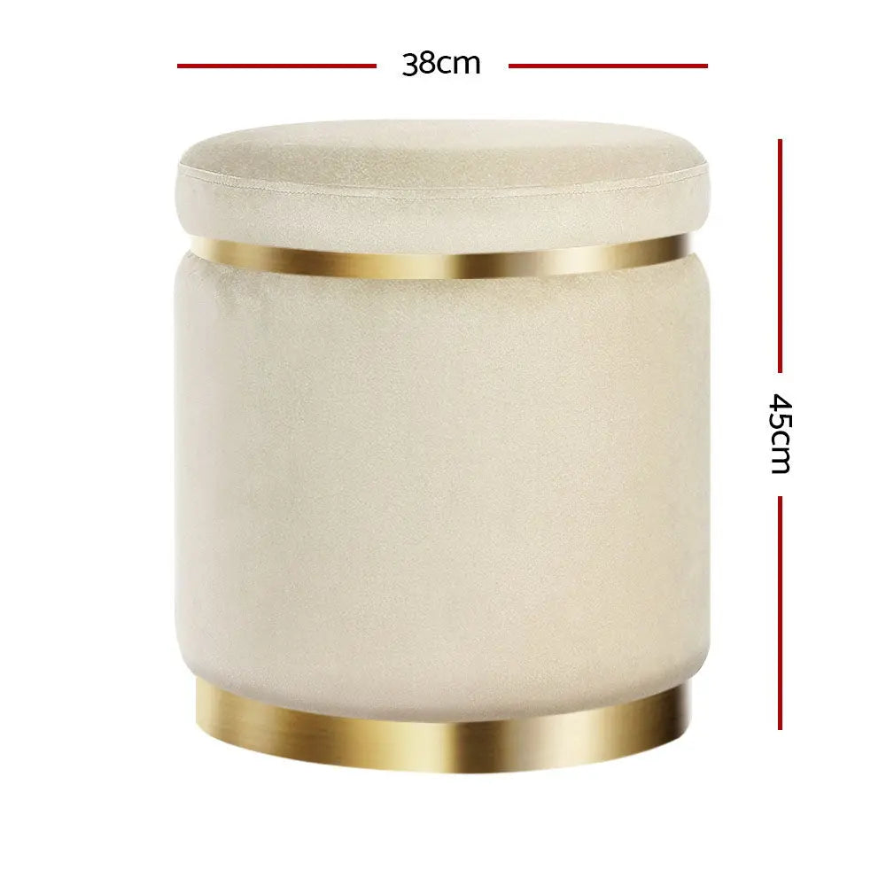 Artiss Ottoman Foot Stool Round Velvet Cream-1