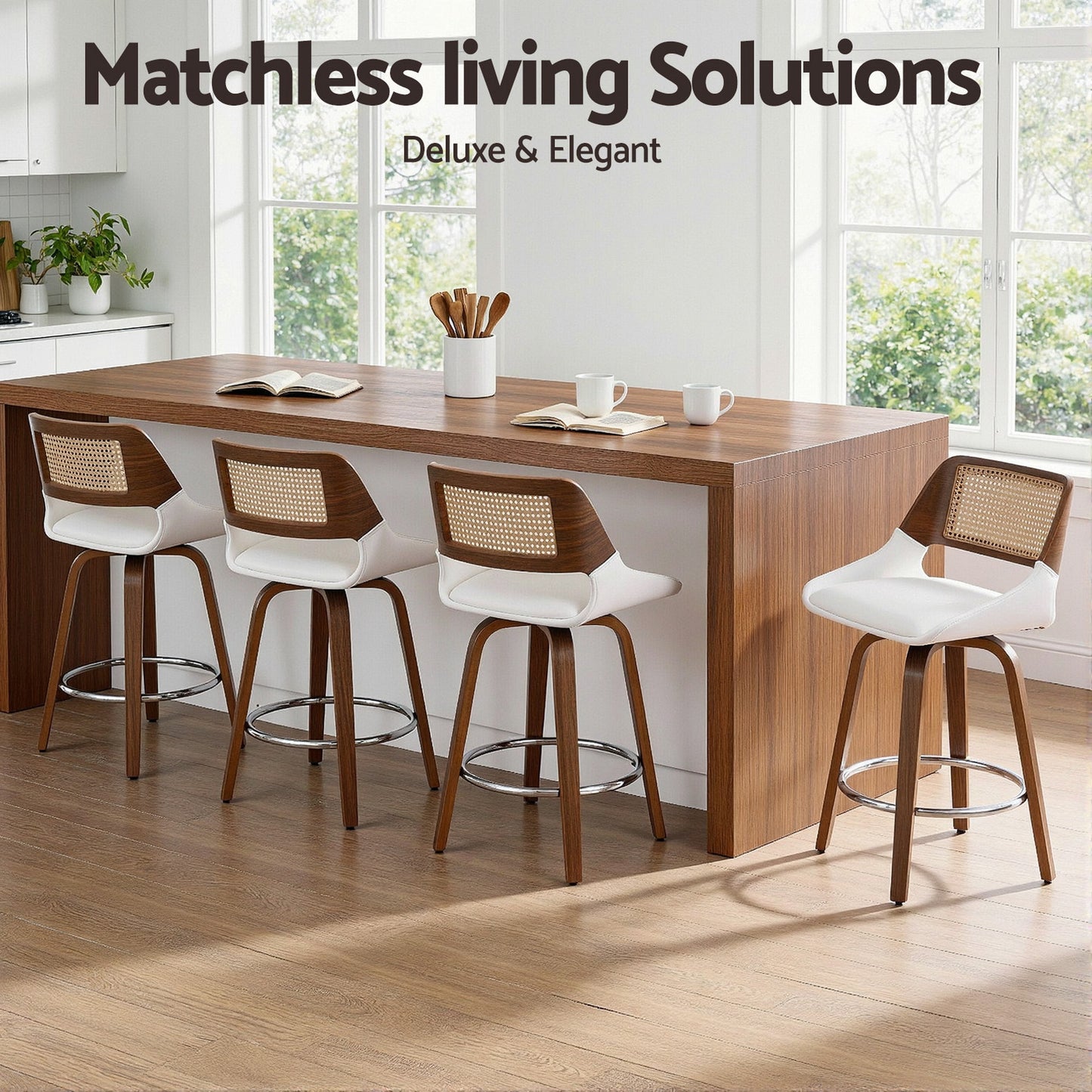 Artiss Wooden Bar Stools Set of 4 Swivel Kitchen Counter Stool Chair 60cm Seat Height