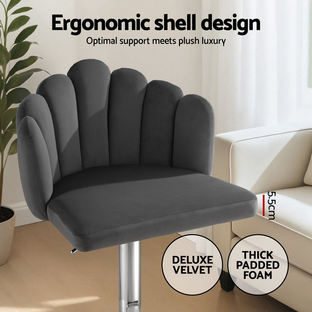 Artiss Bar Stool X2 Kitchen Dining Counter Gaslift Chair Adjustable Velvet Grey-4