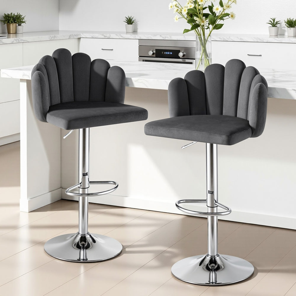Artiss Bar Stool X2 Kitchen Dining Counter Gaslift Chair Adjustable Velvet Grey-6