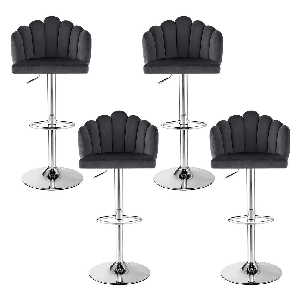 Artiss Bar Stool X4 Kitchen Dining Counter Gaslift Chair Adjustable Velvet Grey-2
