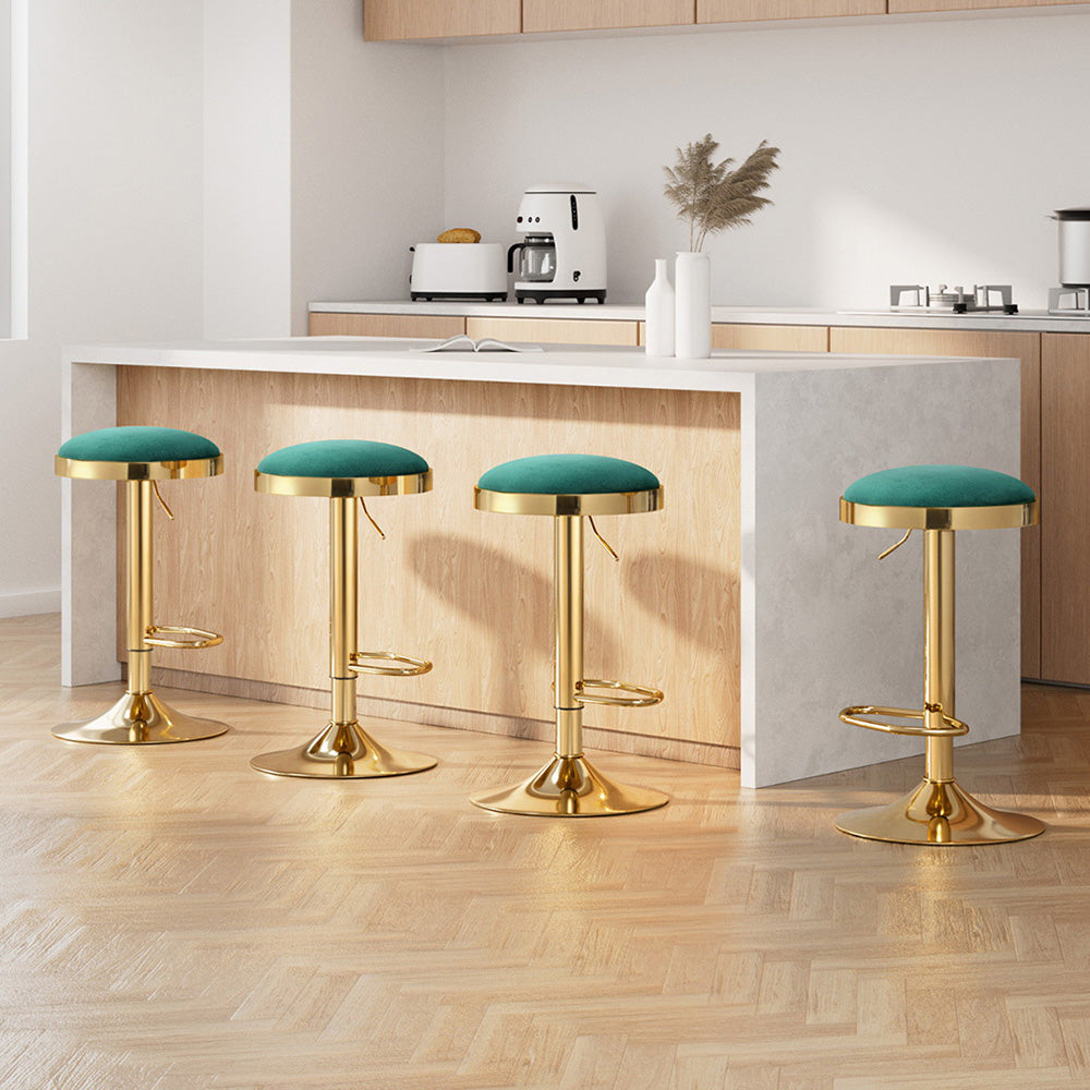 4x Artiss Bar Stools Kitchen Dining Chairs Velvet Padded Stool Green-6