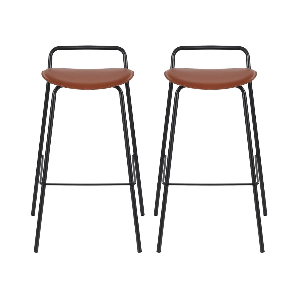 2x Artiss Bar Stools Kitchen Counter Stools Metal Brown-2