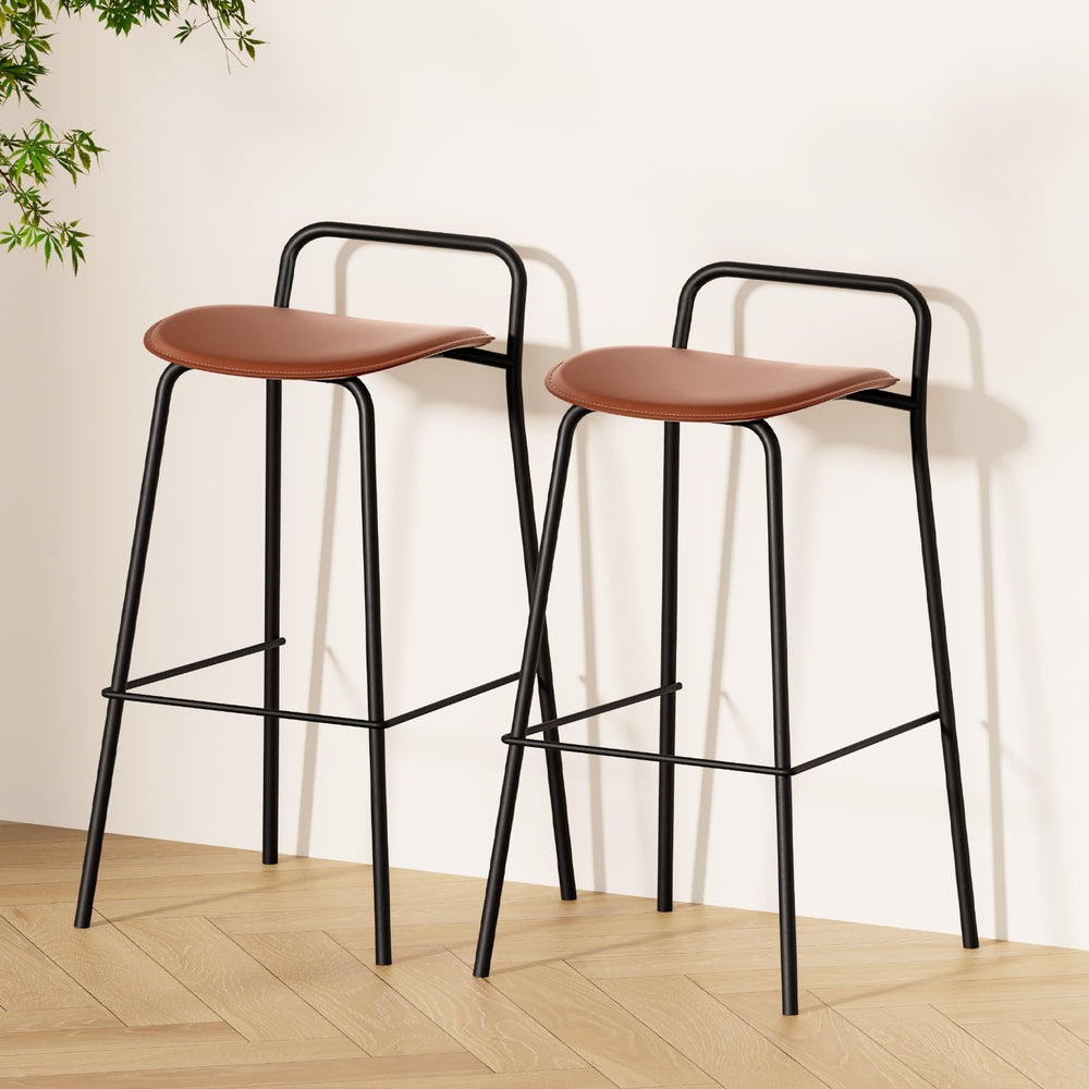 2x Artiss Bar Stools Kitchen Counter Stools Metal Brown-6