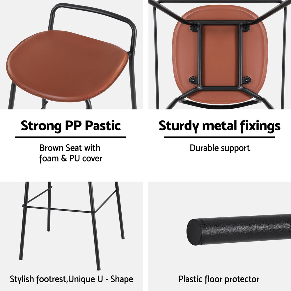 4x Artiss Bar Stools Kitchen Counter Dining Chair Metal Brown-5