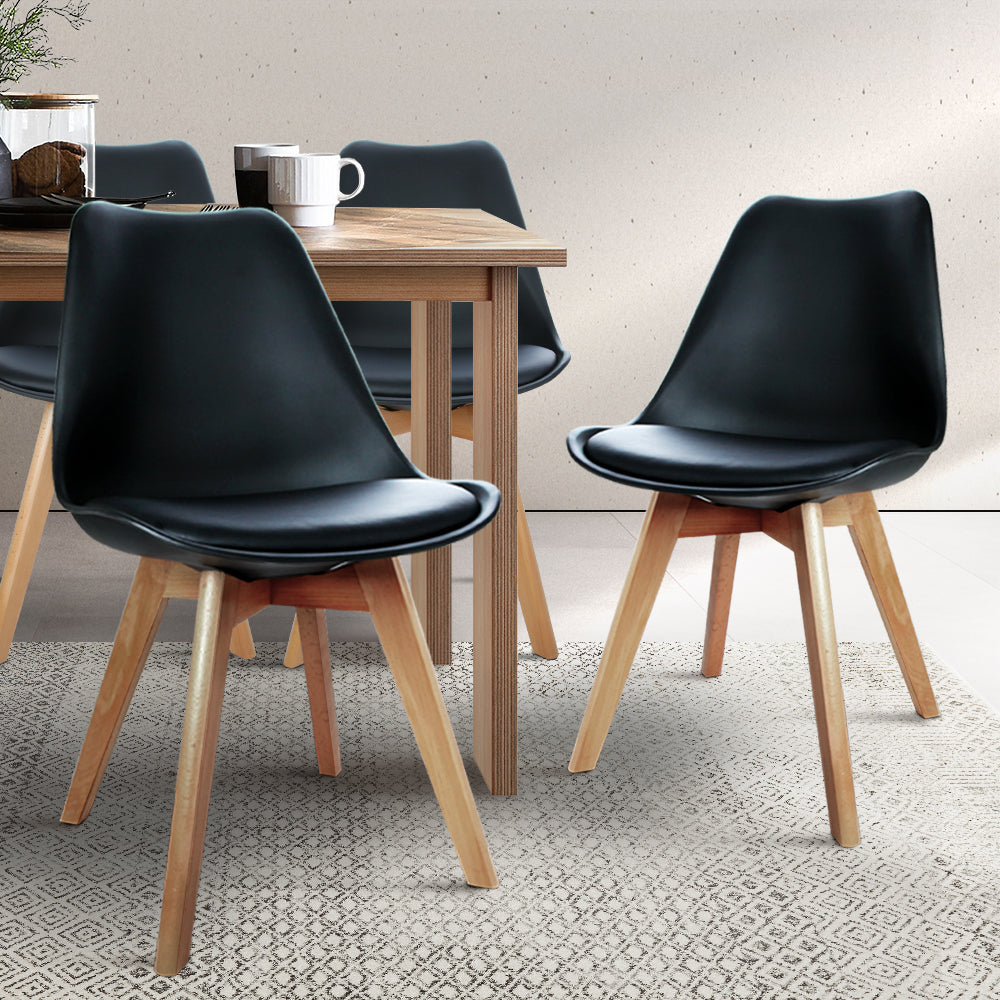 Artiss Dining Chairs Set of 4 Leather Plastic DSW Replica Wooden Black-7