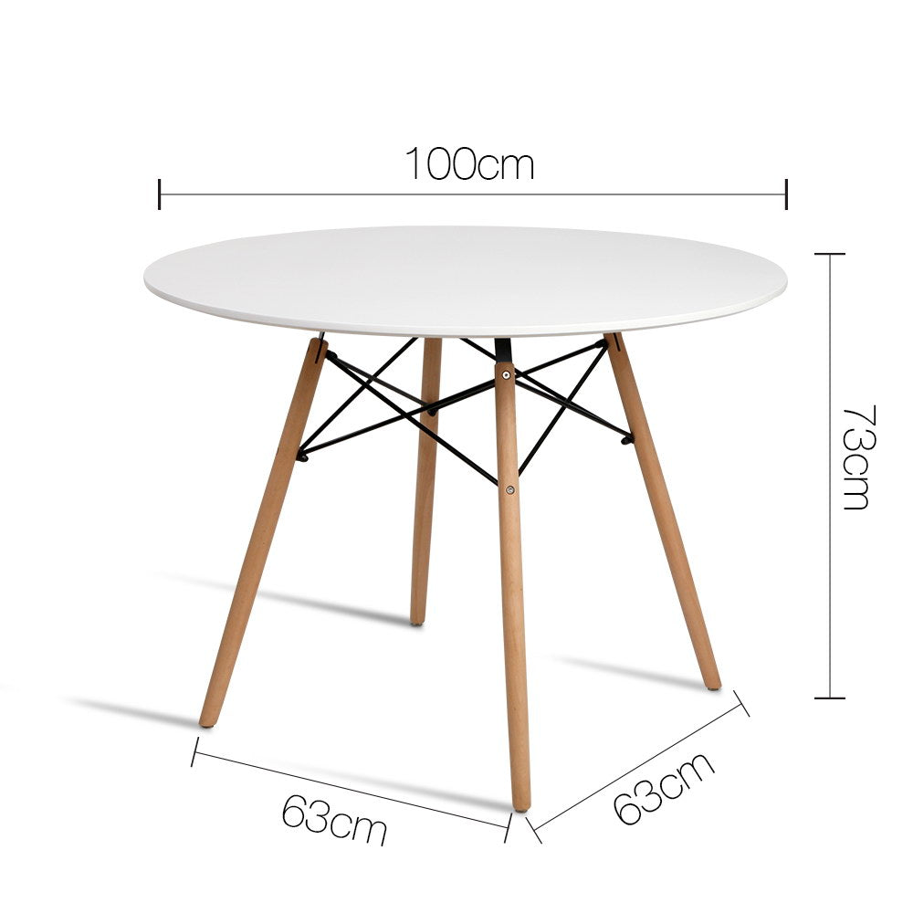 Artiss Dining Table Round White 4 Seater 100CM-1