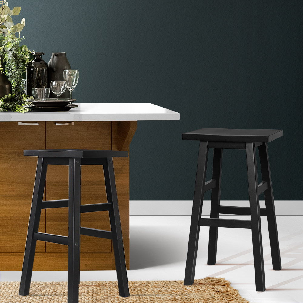 Artiss Bar Stools Kitchen Counter Stools Wooden Chairs Black x2-6