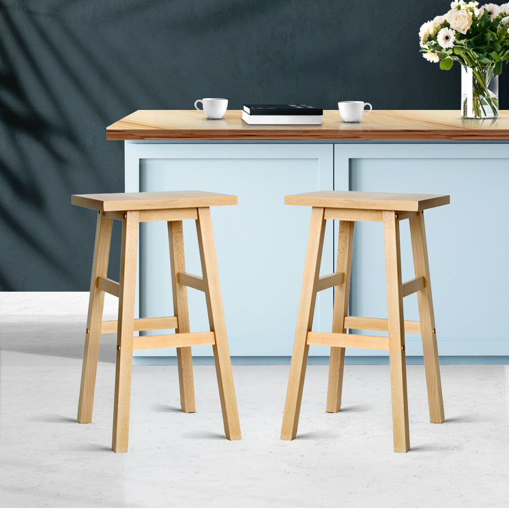 Artiss Bar Stools Kitchen Counter Stools Wooden Chairs Natural x2-7