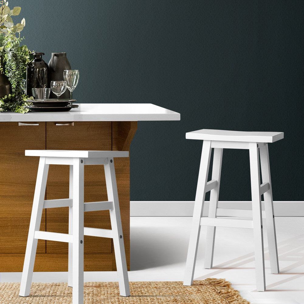 Artiss Bar Stools Kitchen Counter Stools Wooden Chairs White x2-6