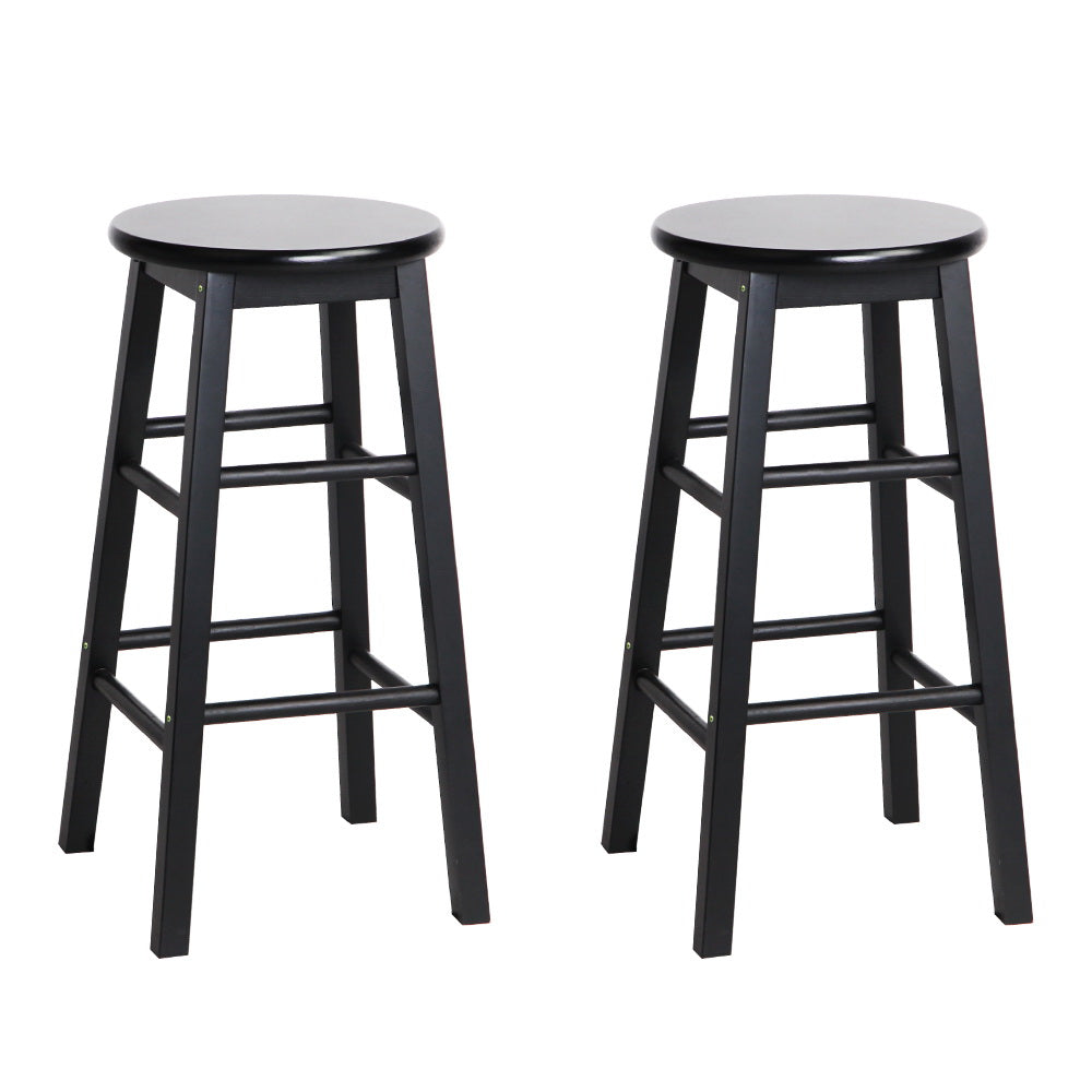 Artiss 2x Bar Stools Round Chairs Wooden Black-0