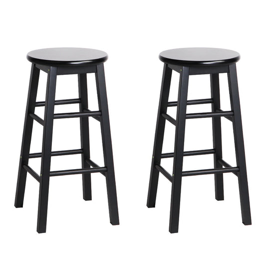 Artiss 2x Bar Stools Round Chairs Wooden Black-0