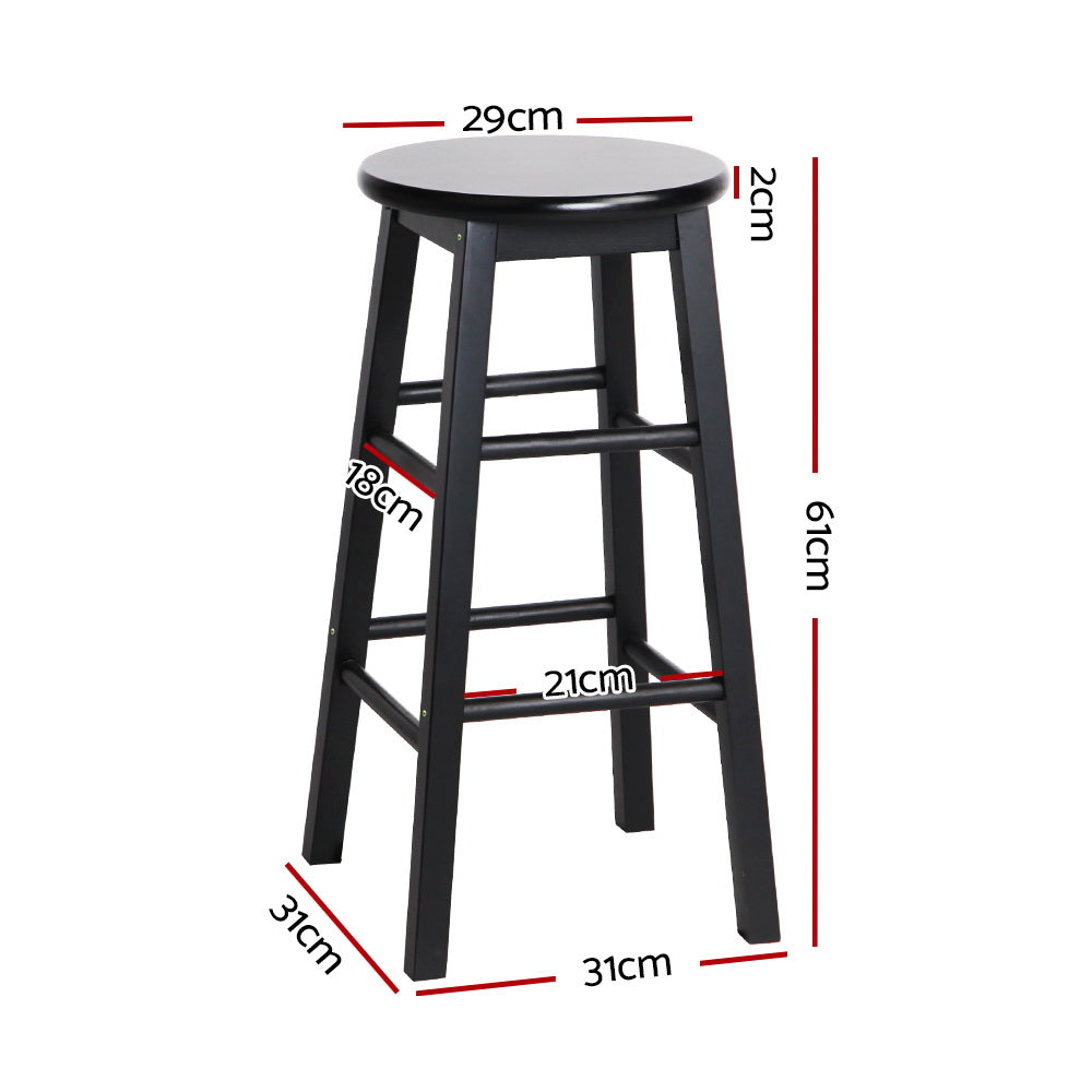 Artiss 2x Bar Stools Round Chairs Wooden Black-1