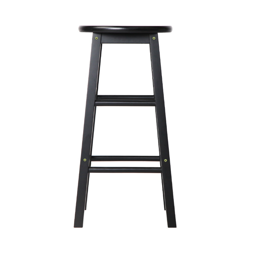 Artiss 2x Bar Stools Round Chairs Wooden Black-2