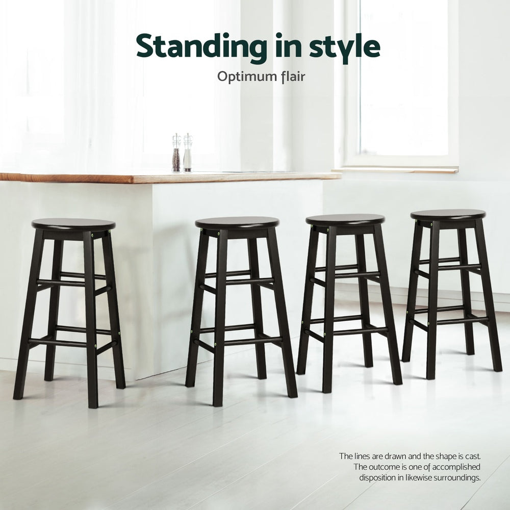 Artiss 4x Bar Stools Round Chairs Wooden Black-4