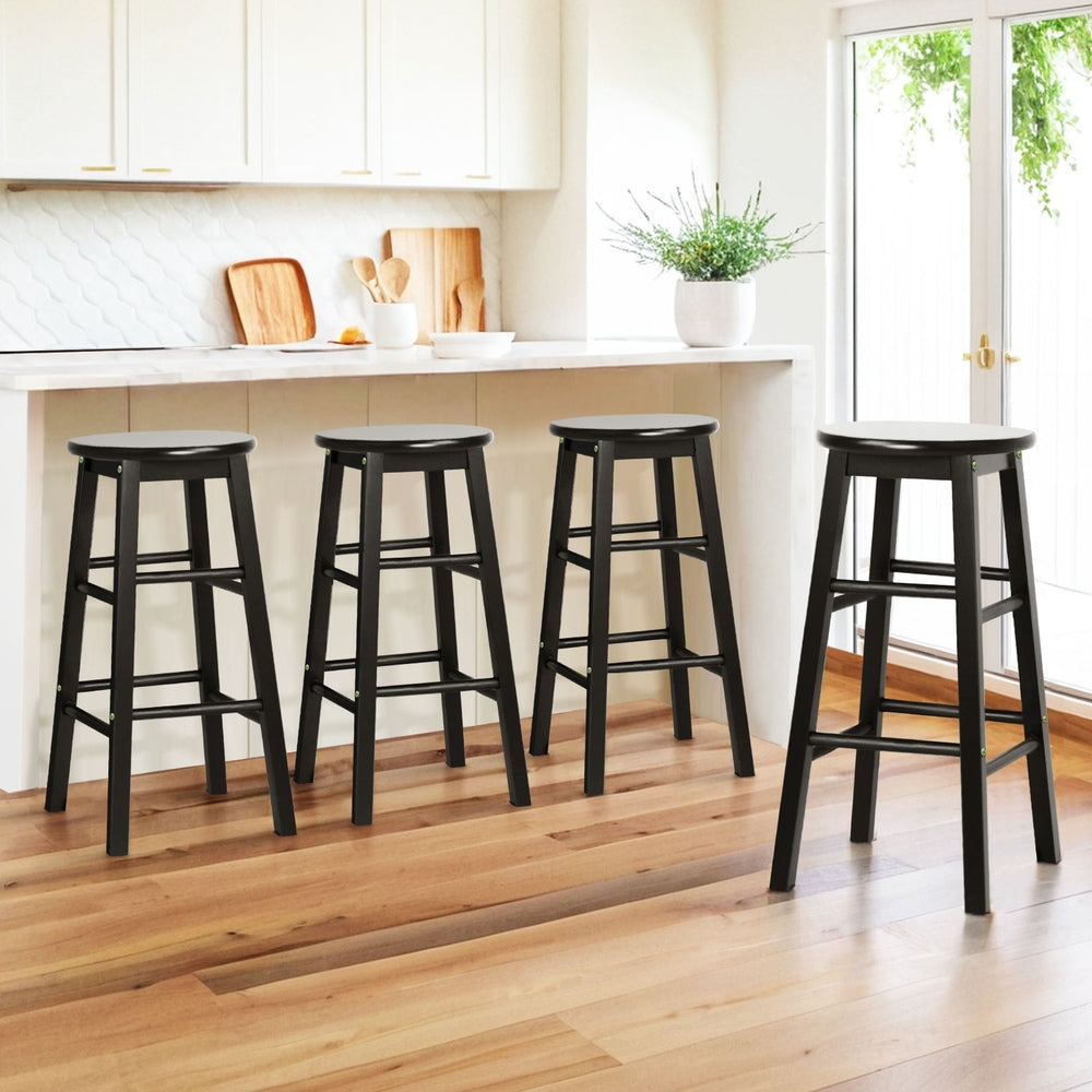 Artiss 4x Bar Stools Round Chairs Wooden Black-6