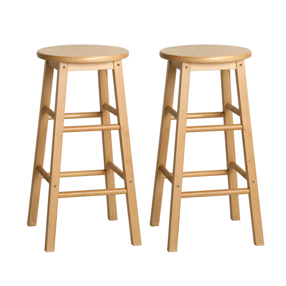 Artiss 2x Bar Stools Round Chairs Wooden Nature-0