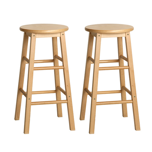 Artiss 2x Bar Stools Round Chairs Wooden Nature-0