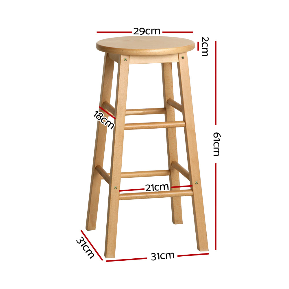 Artiss 2x Bar Stools Round Chairs Wooden Nature-1